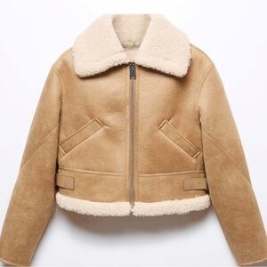 Mango Tan Shearling Short Jacket